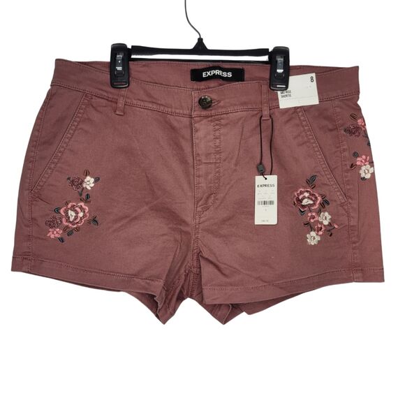 NWT Mid Rise Embroidered Mauve Cotton Shorts Size 8 from Express - Picture 1 of 4